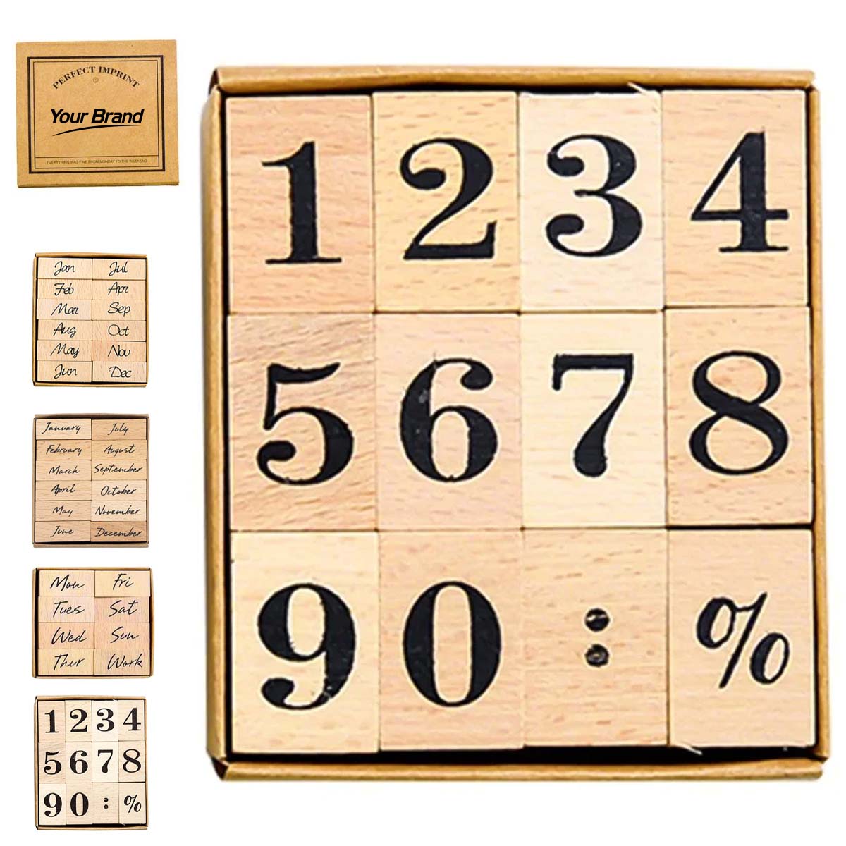 Wooden English Stamp Set with Days & Months & Numbers
