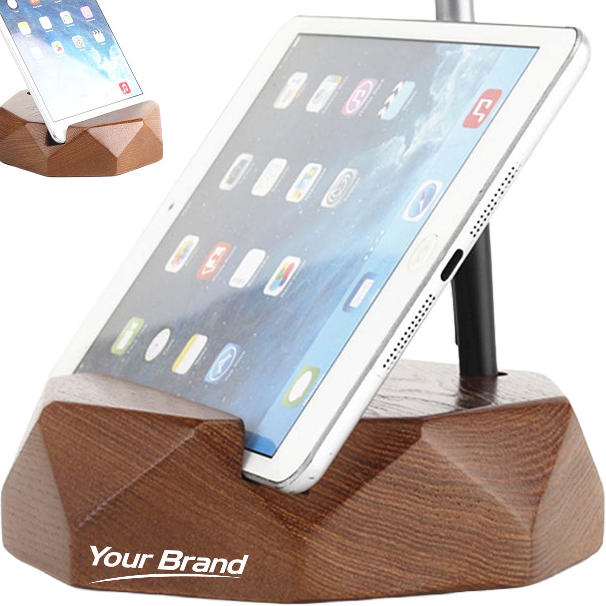 Solid Wood Tablet Stand Charging Dock Desktop Holder