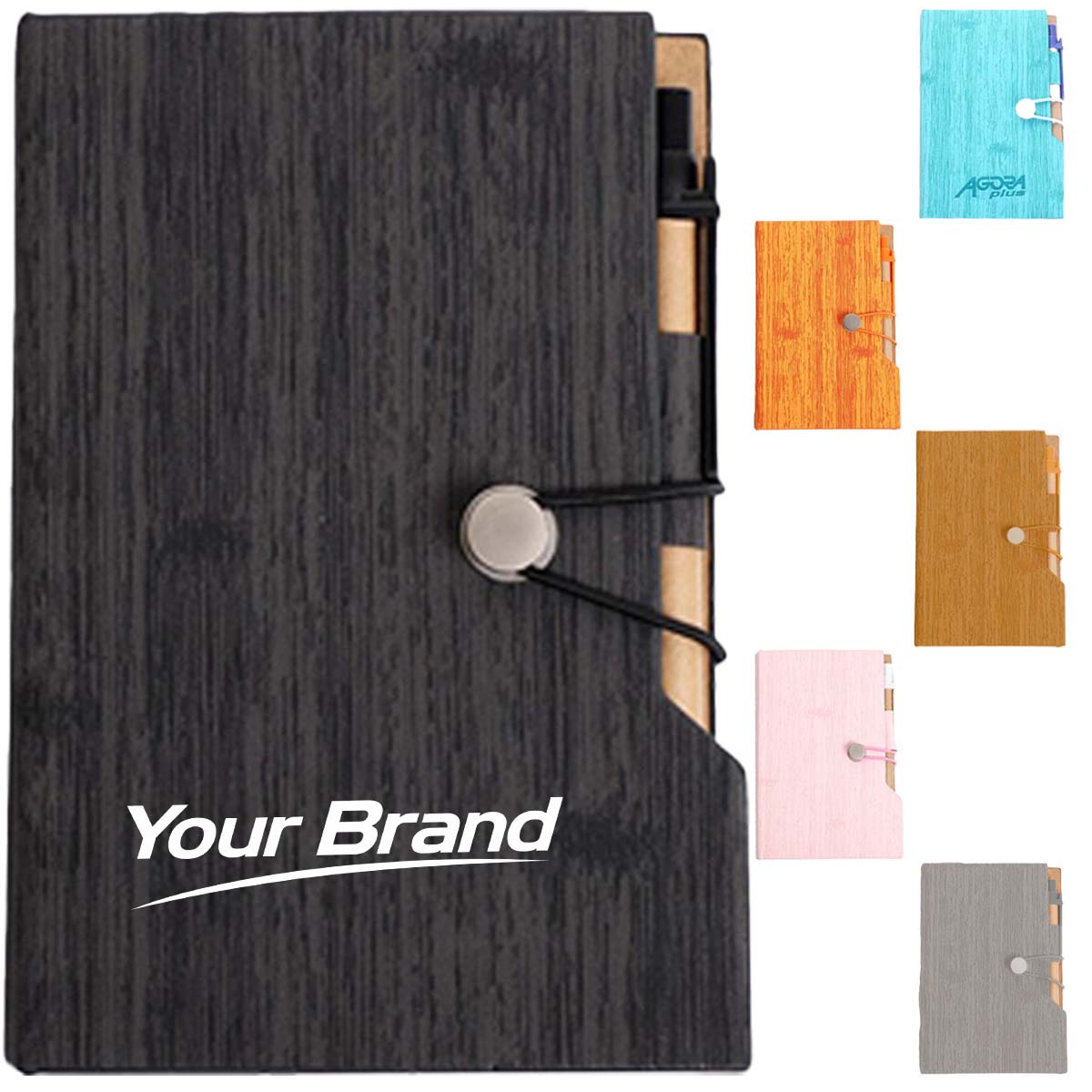 Wood Grain Journal Notebook With Pen Holder