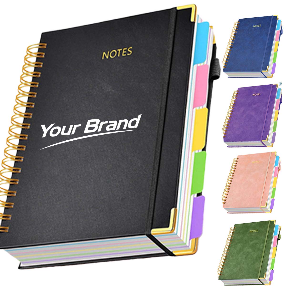 Multicolor Spiral Notebook With Divider Tabs Pen Loop