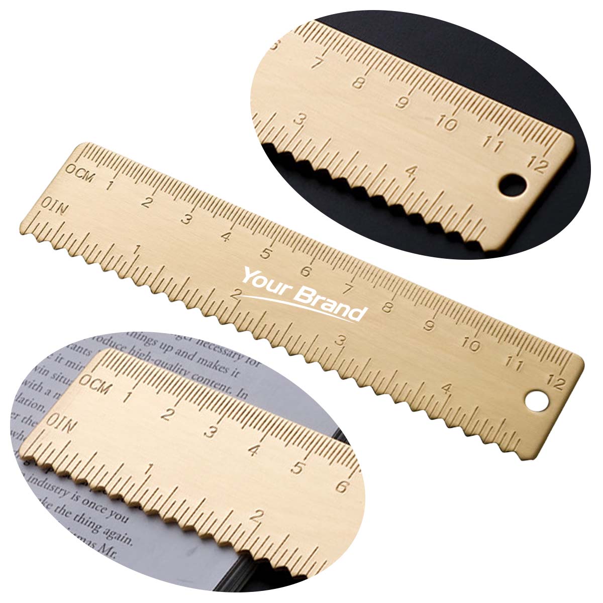 Brass Dual Scale Metal Measuring Bookmark Ruler