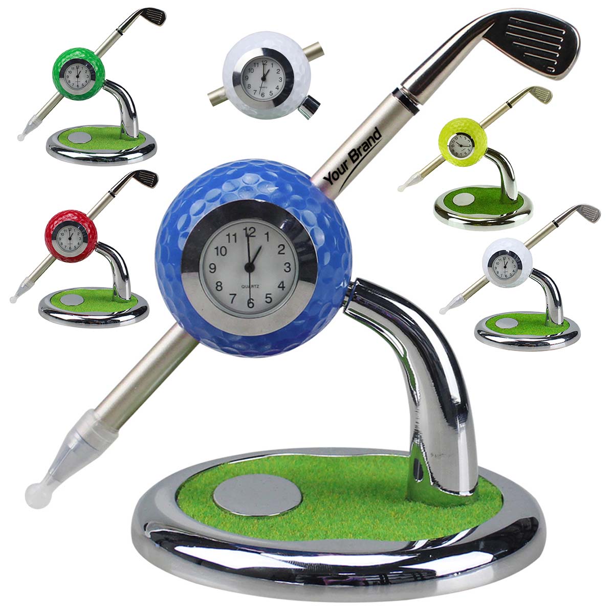 Golf Theme Clock Pen Holder Desktop Organizer Set