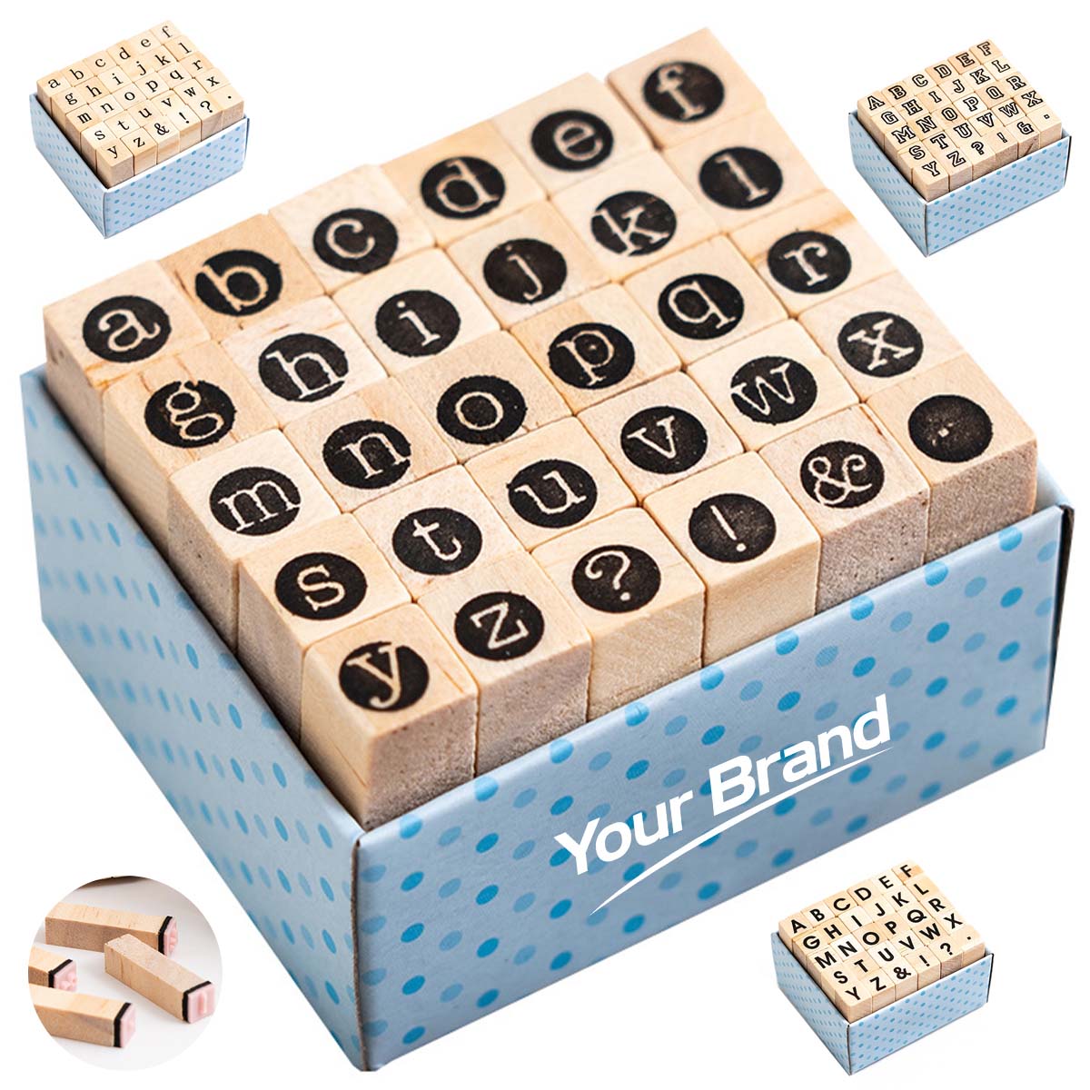 Wooden Alphabet Rubber Stamp Block Set