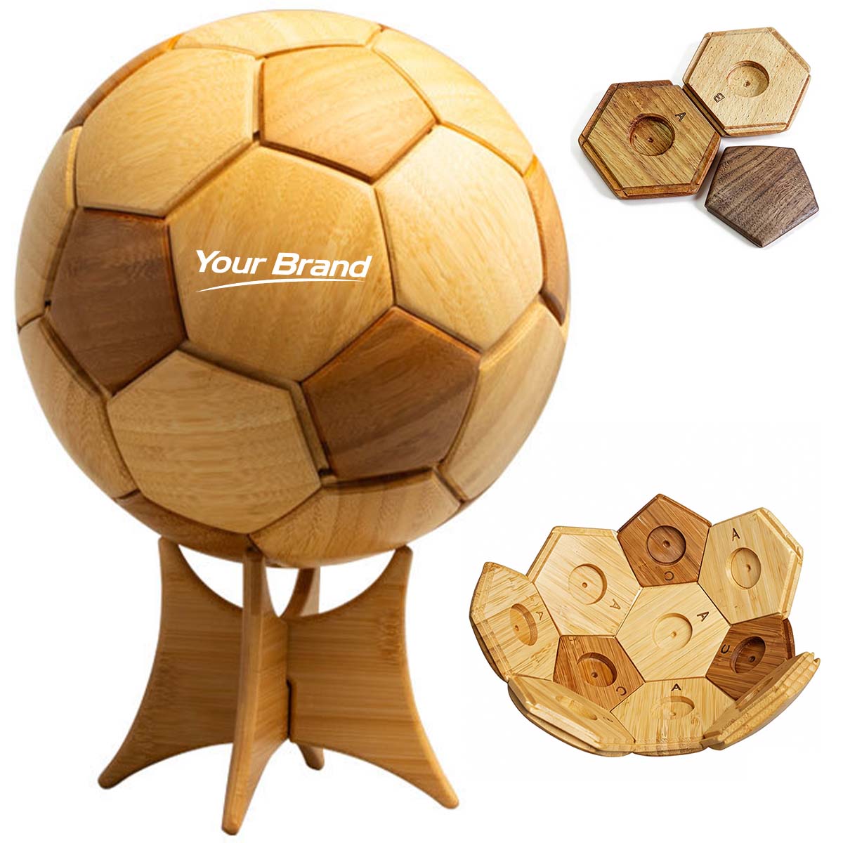 Bamboo Wooden Soccer Ball Desk Decoration Puzzle