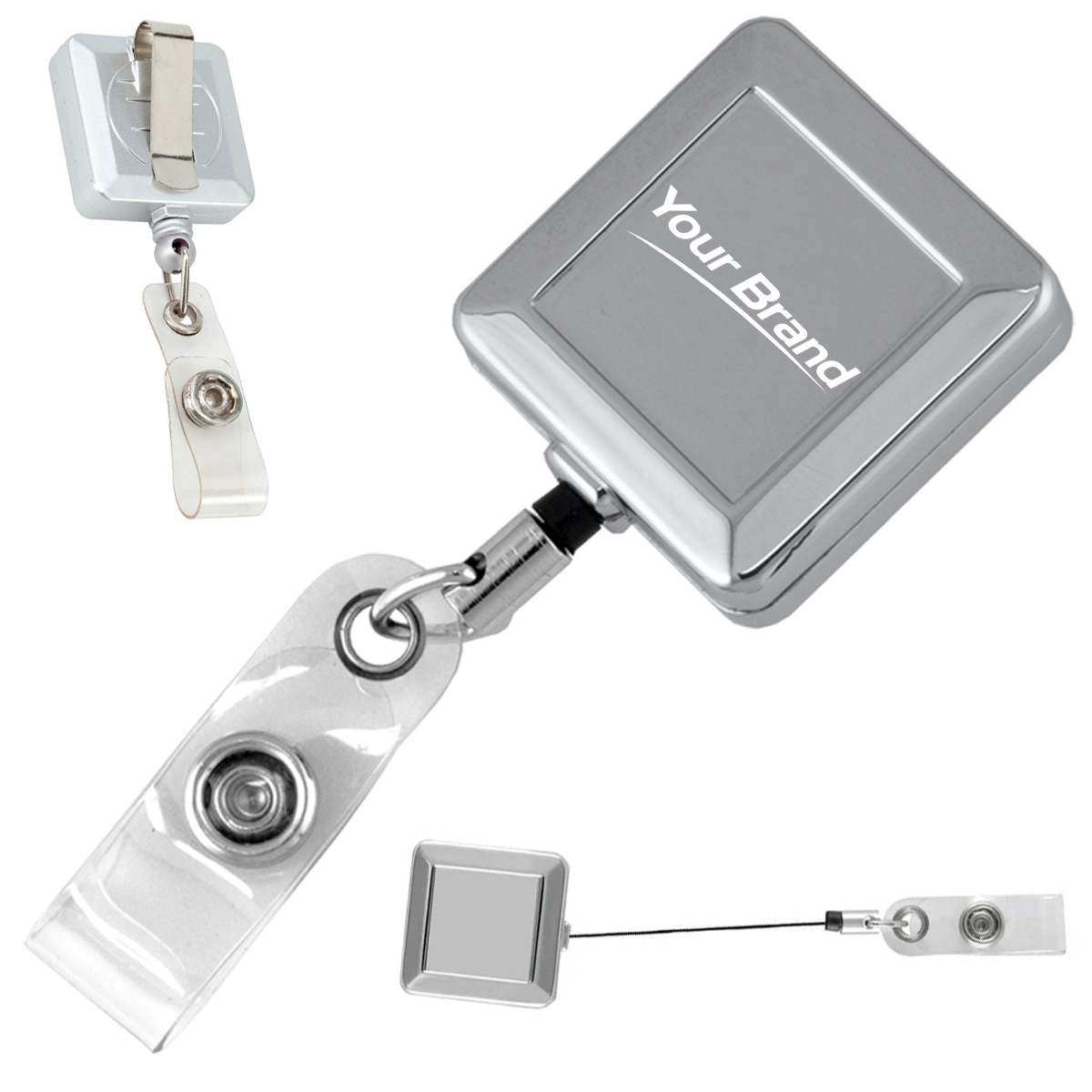 Square Chrome Plated Retractable Badge Reel