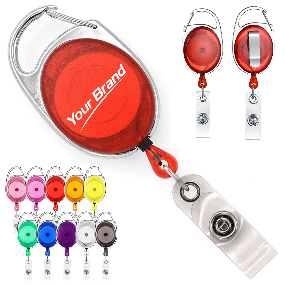 Retractable Translucent Badge Reel with Carabiner