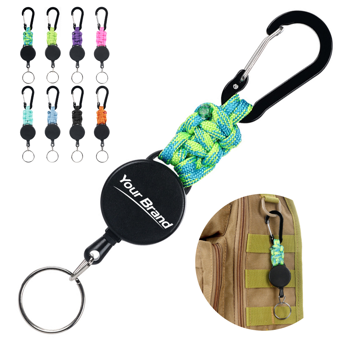 Retractable Paracord Carabiner Keychain Reel