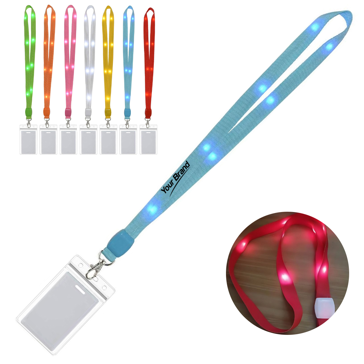 LED Light Up Nylon Safety Lanyard With Clear ID Badge Holder