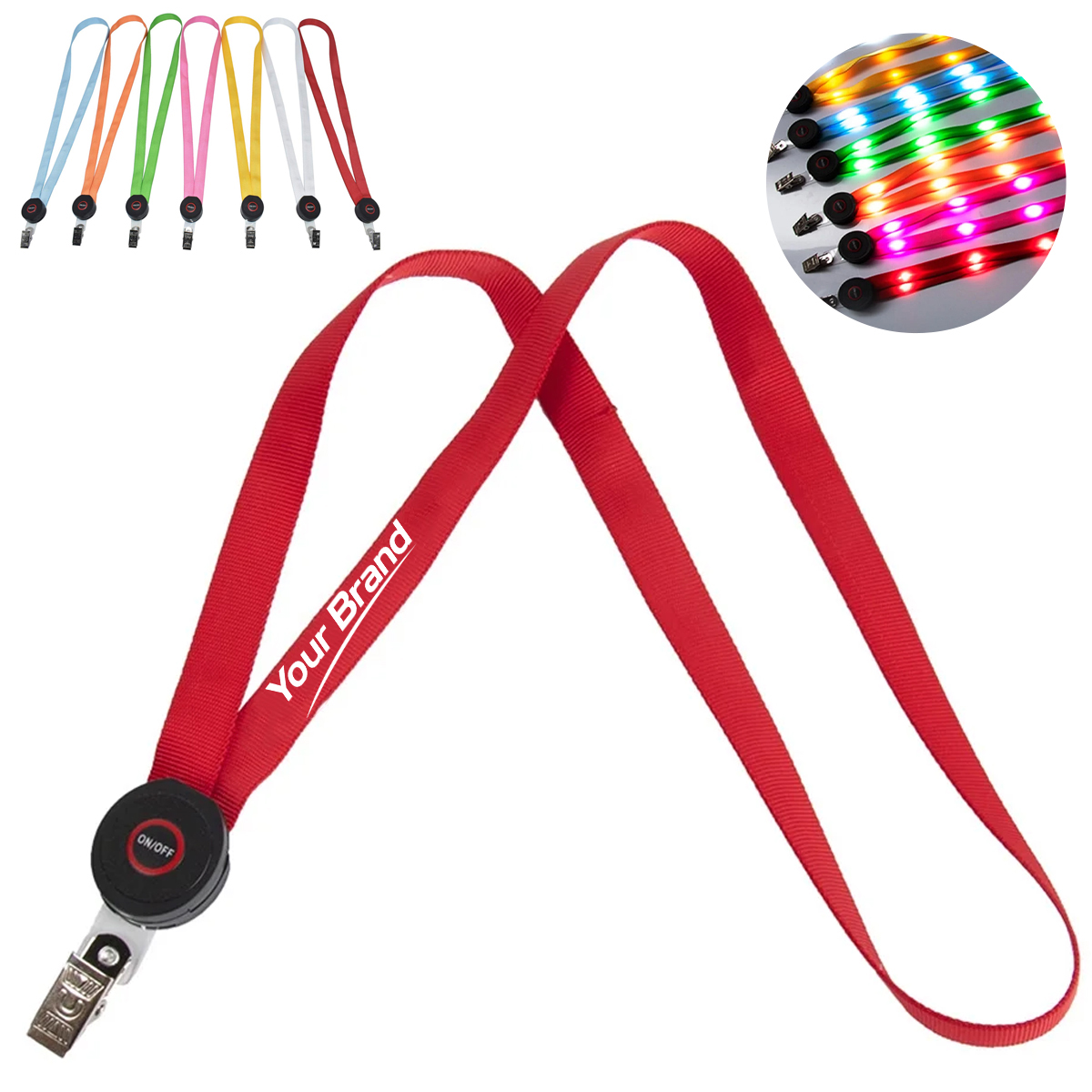 LED Light Up Event Lanyard With Metal Bulldog Clip