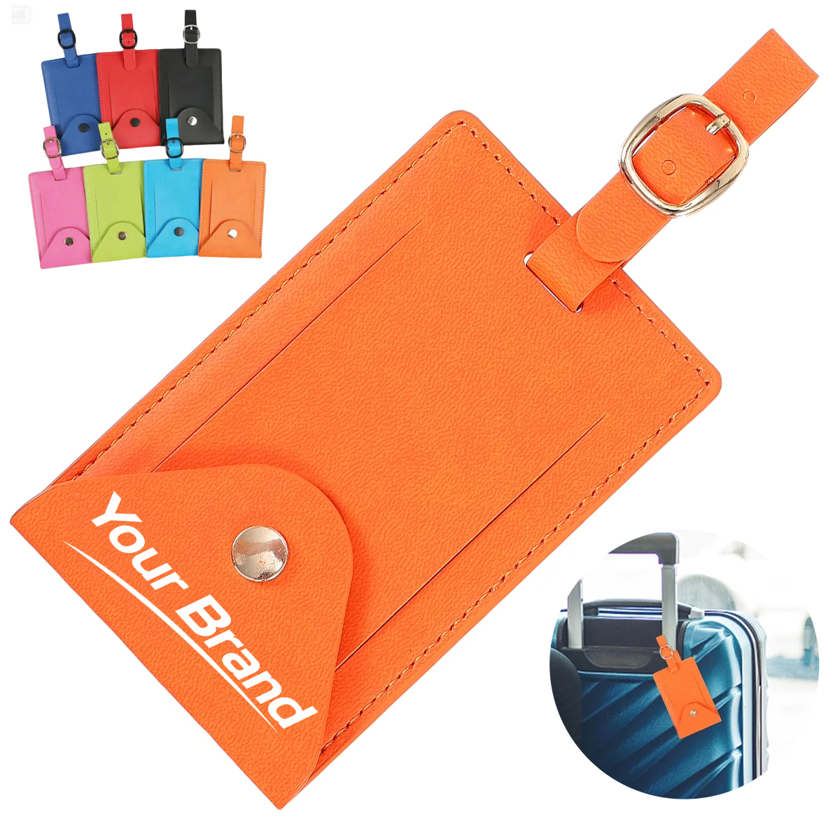 PU Leather Privacy Luggage Tag With Snap Button Flap