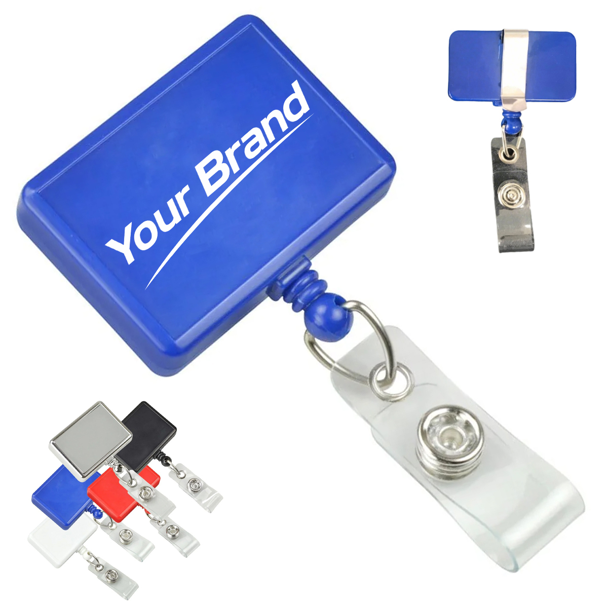 Retractable Rectangular Badge Reel With Metal Belt Clip
