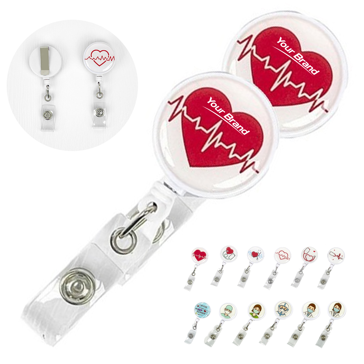 Medical Heartbeat EKG Retractable Badge Reel With Belt Clip