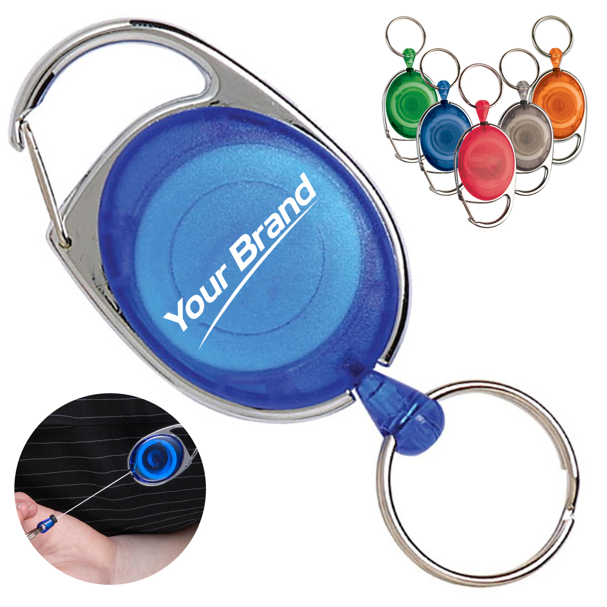 Plastic Carabiner Retractable Badge Reel With Key Ring