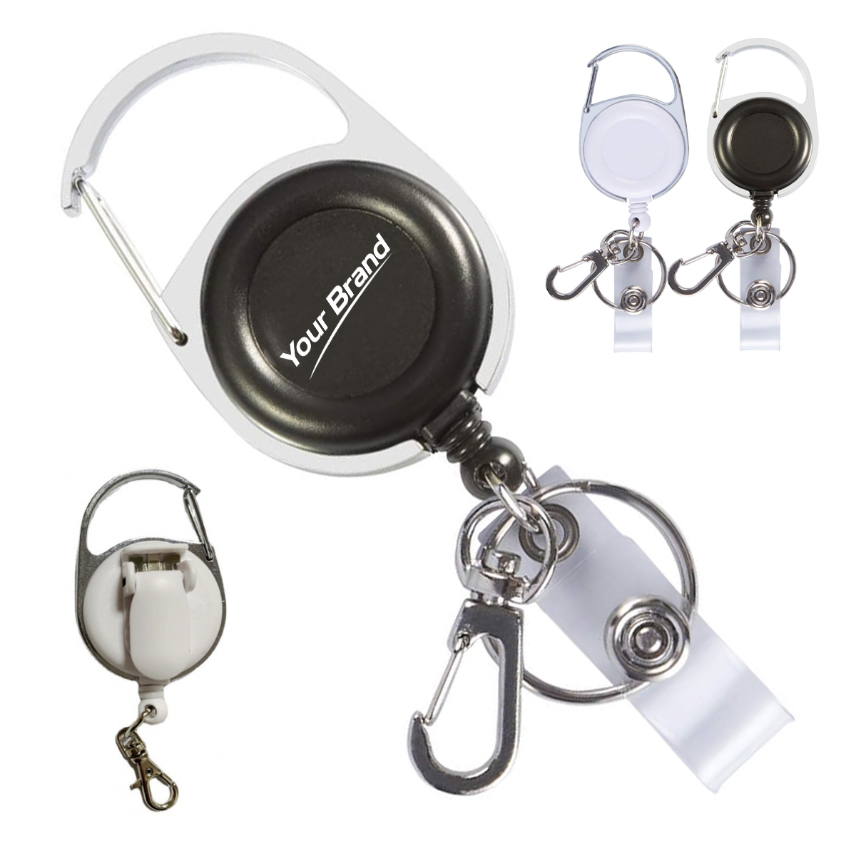 Retractable Oval Carabiner Badge Reel With Belt Clip