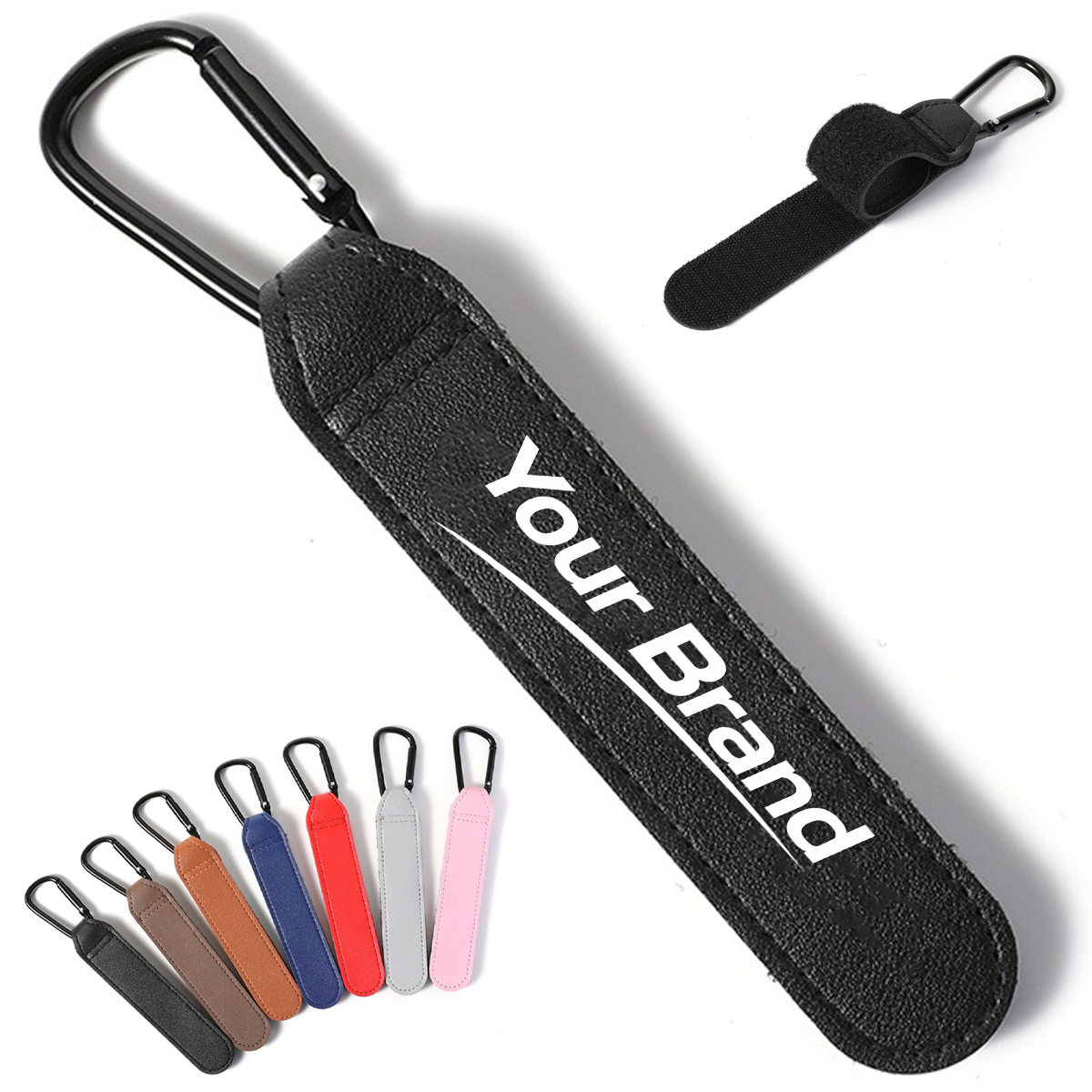 Portable PU Leather Stroller Hook With Metal Carabiner Clip