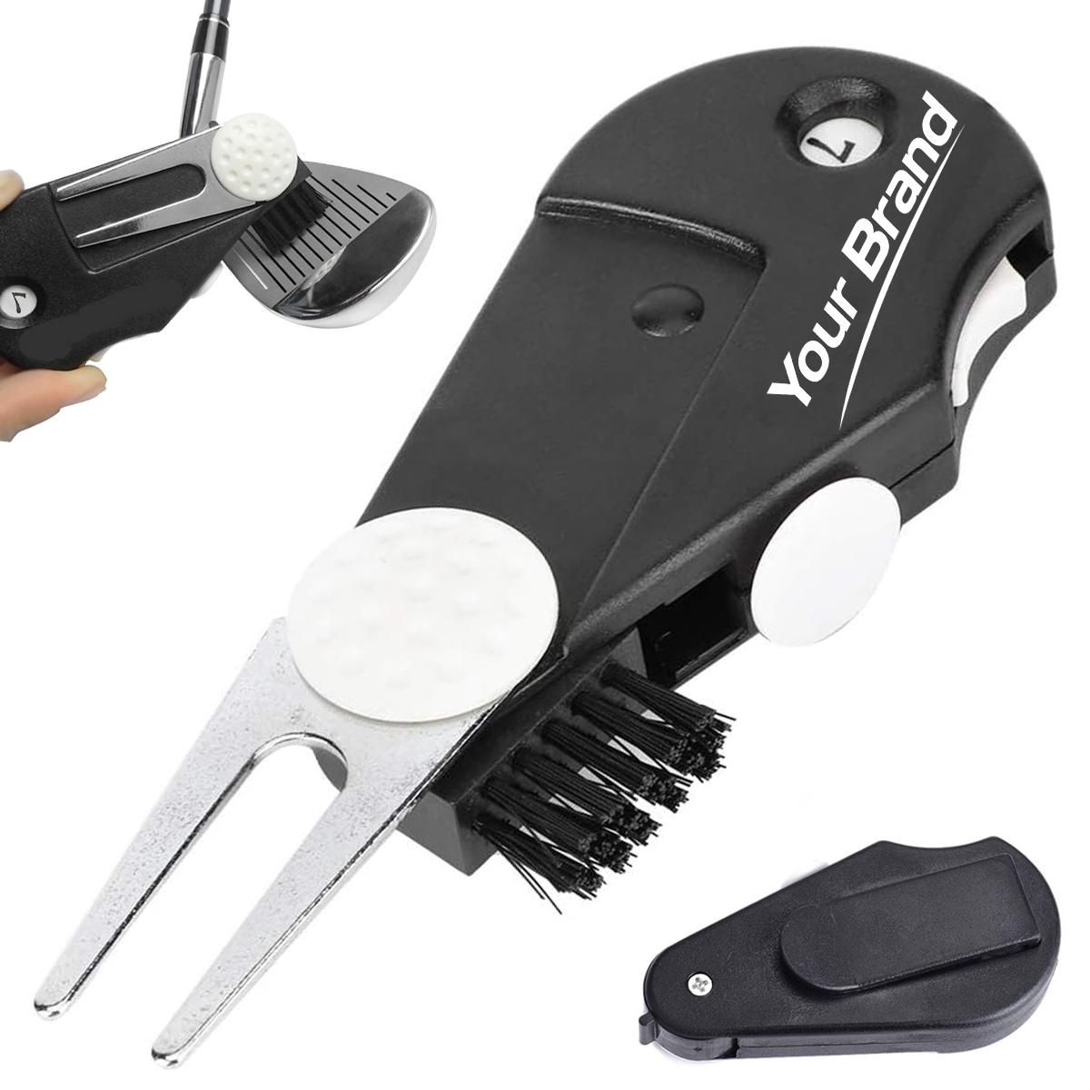 3-in-1 Foldable Golf Divot Tool Brush Score Counter