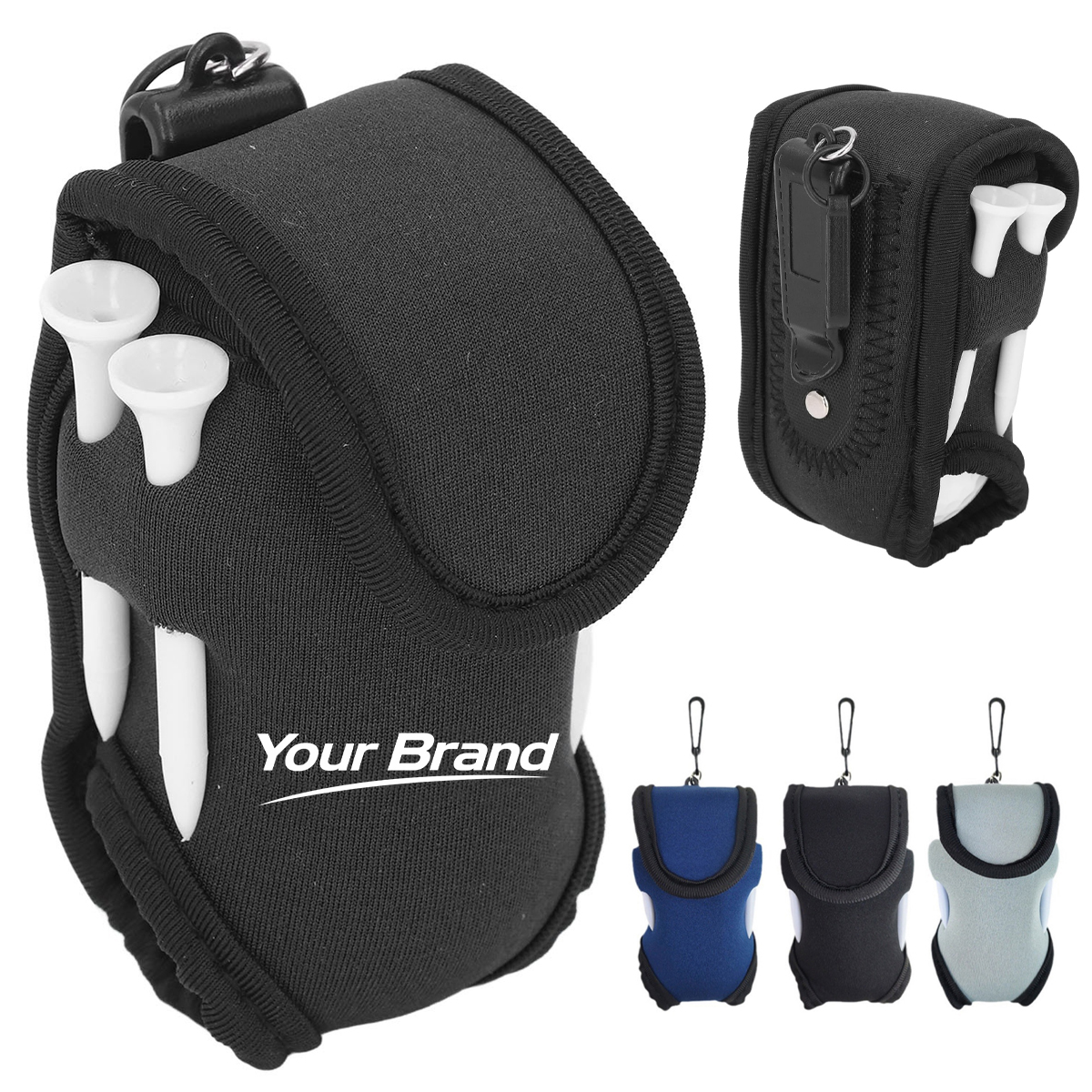 Neoprene Golf Ball and Accessories Pouch With Carabiner Clip