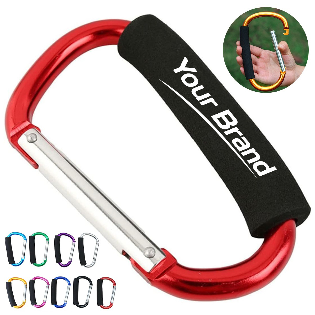 D Shaped Aluminum Carabiner with Foam Grip
