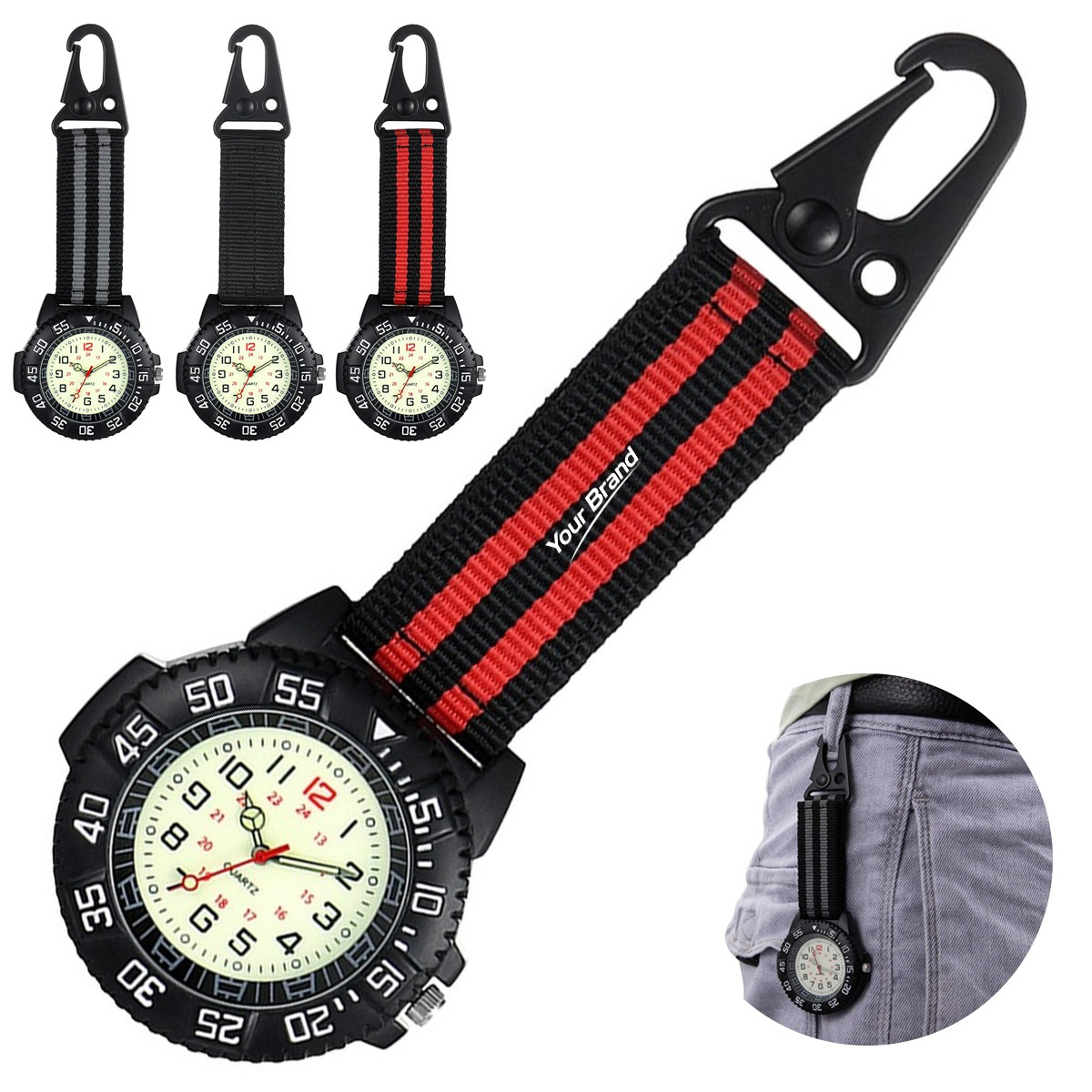 Portable Carabiner Clip Watch with Nylon Strap