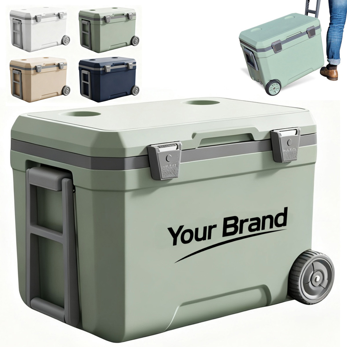 45L Rolling Hard Shell Cooler Ice Chest With Wheels