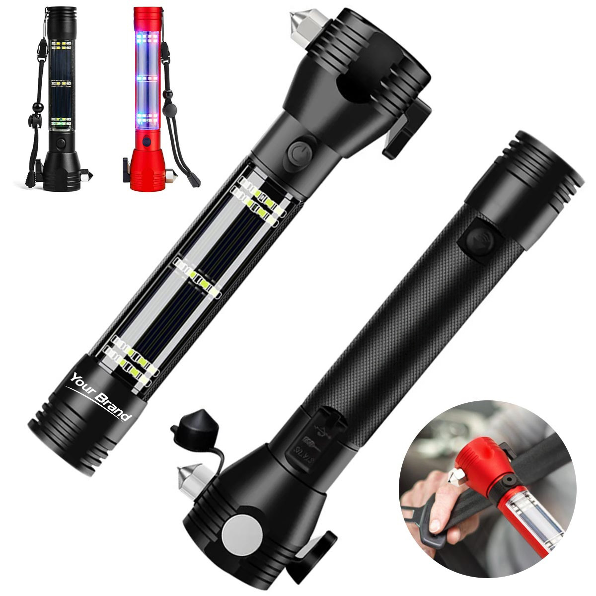 10 In 1 Solar Powered Tactical Safety Hammer Flashlight