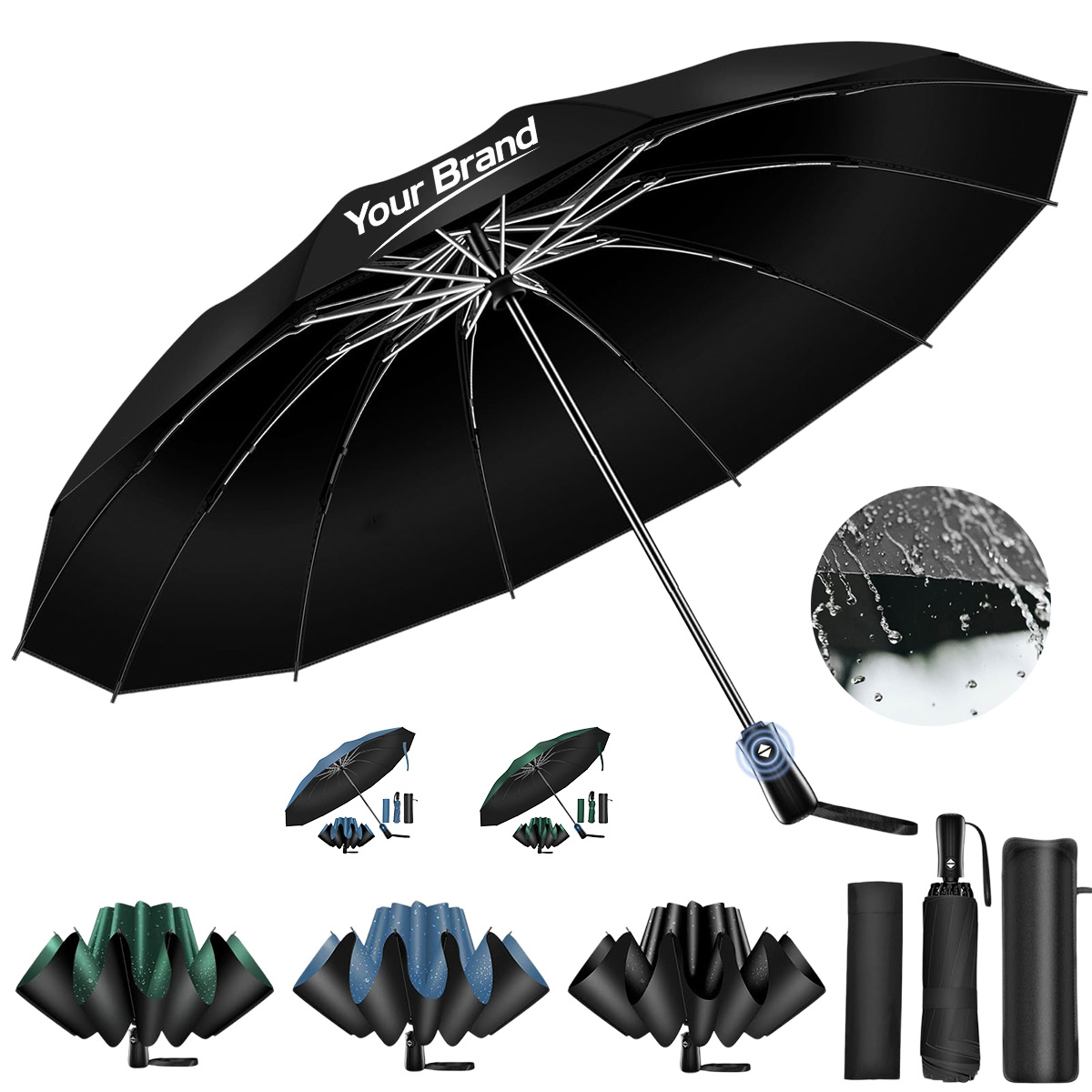 42 Inch 12 Rib Automatic Reverse Folding Umbrella