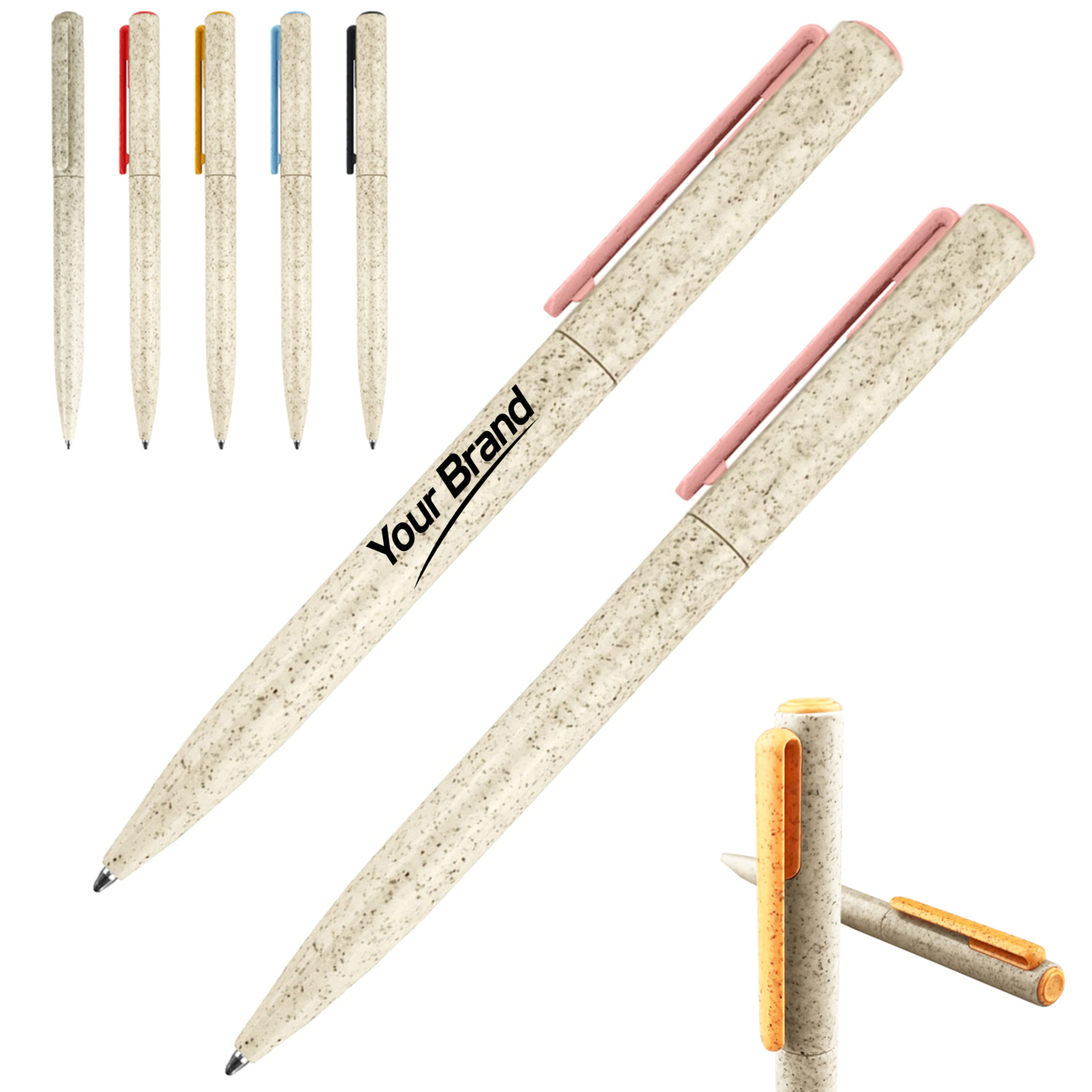 Wheat Straw Retractable Ballpoint Pen With Clip