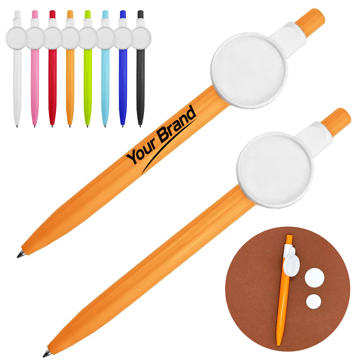 Round Badge Clip Retractable Ballpoint Pen