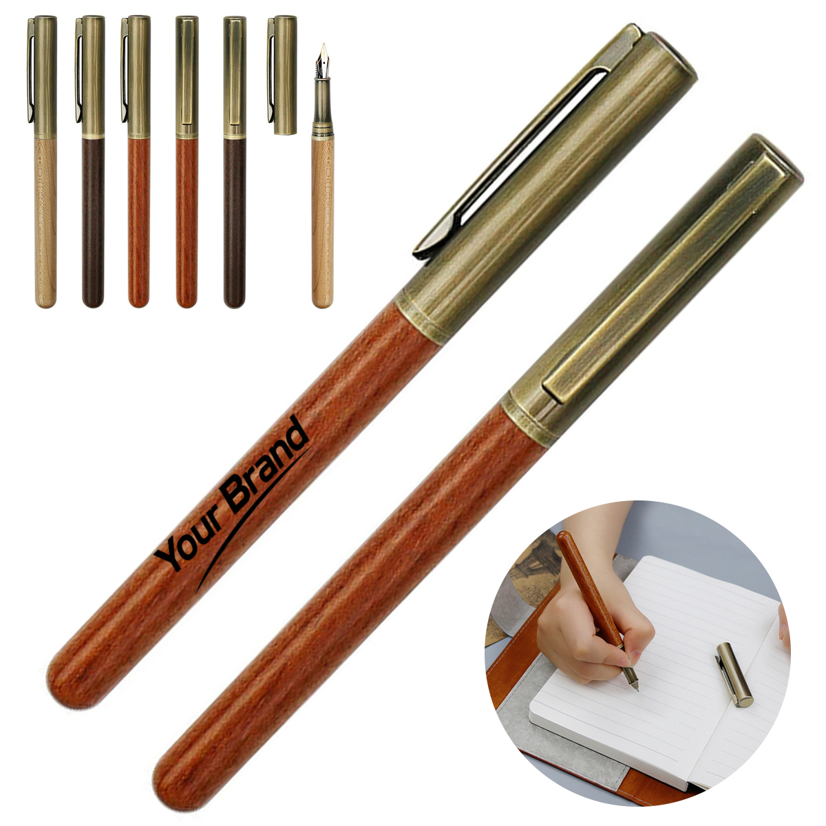 Executive Vintage Style Natural Wood Brass Cap Pen