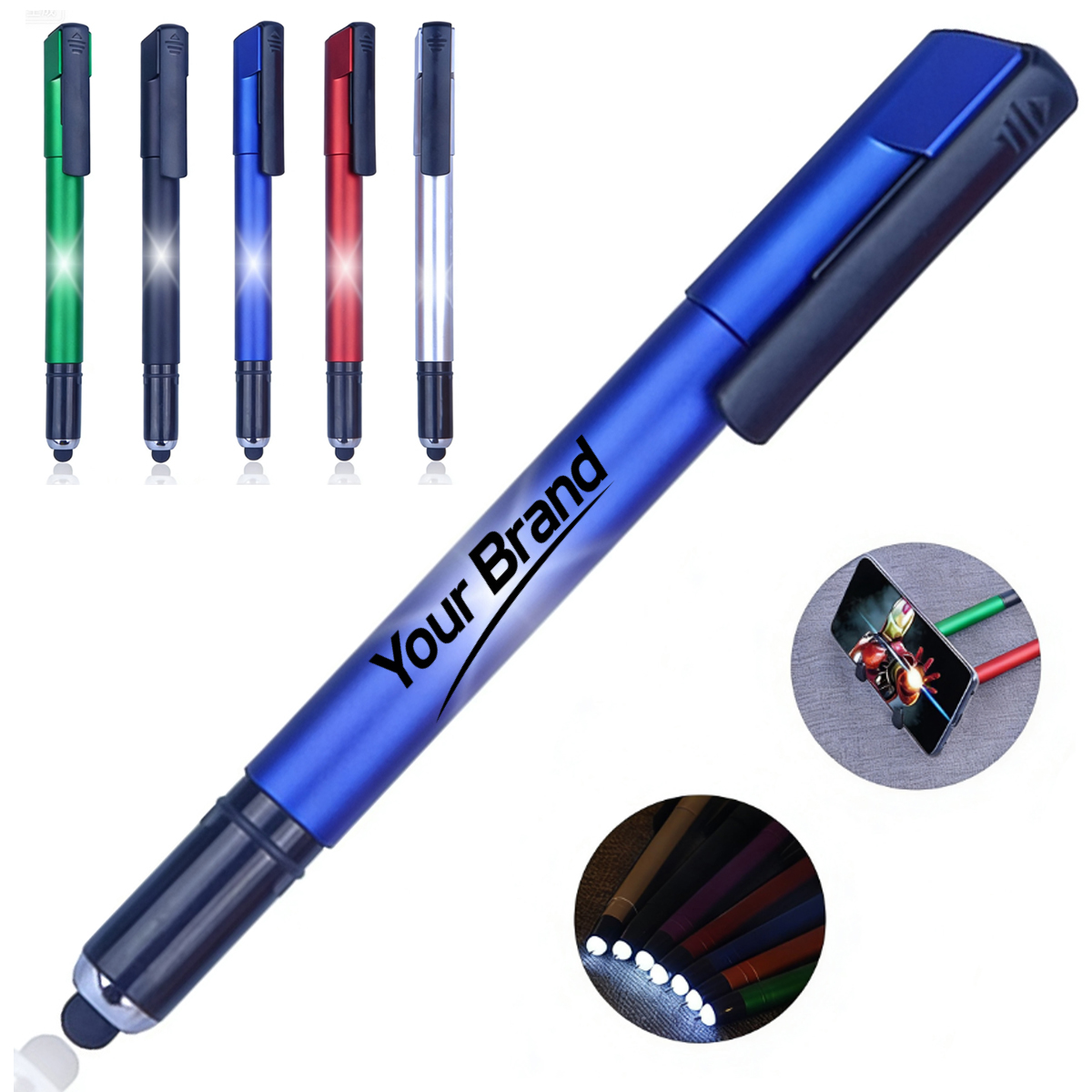 LED Light Up Logo Stylus Pen With Phone Stand Holder