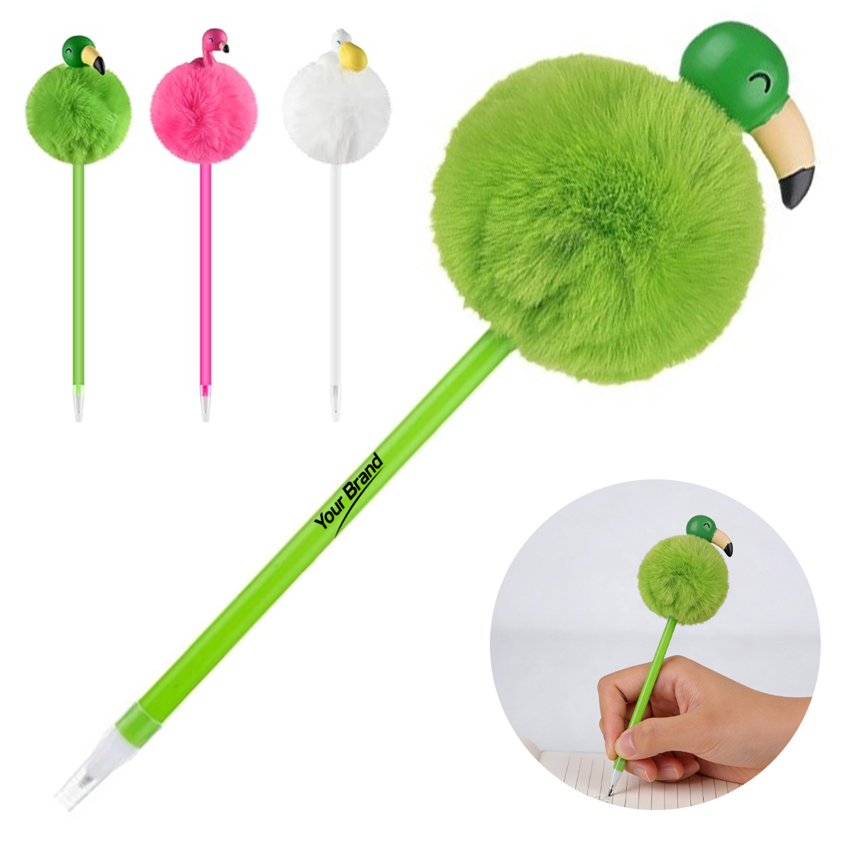 Whimsical Plush Flamingo Pom-Pom Novelty Ballpoint Pen