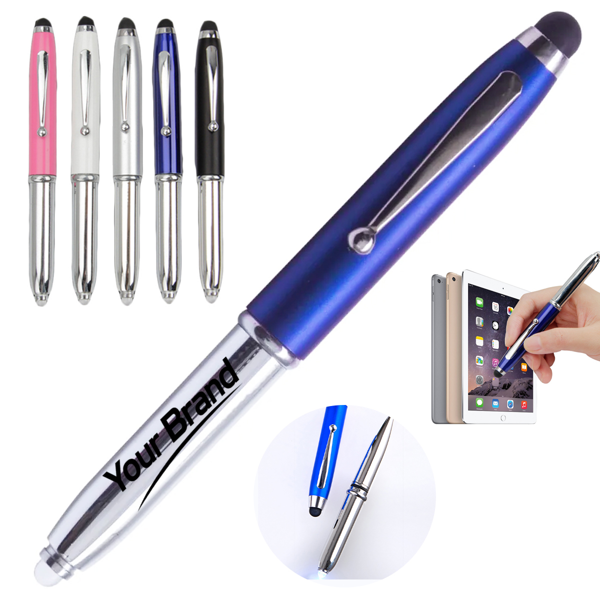 Metal LED Flashlight Stylus Ballpoint Pen