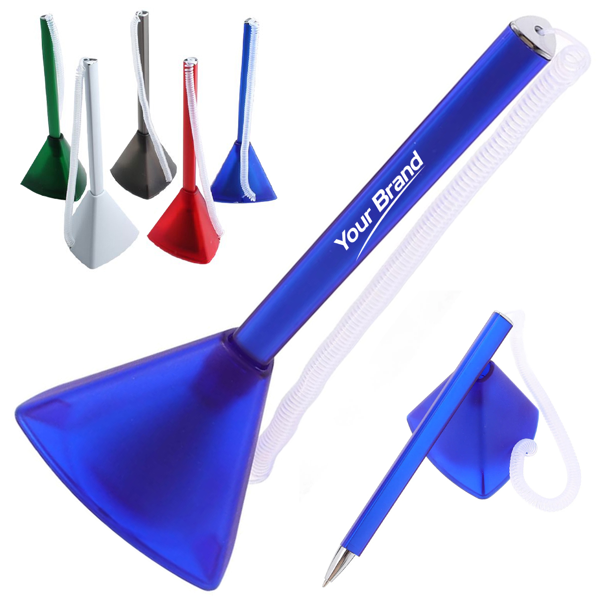 Triangle Base Desk Pen With Coil Cord