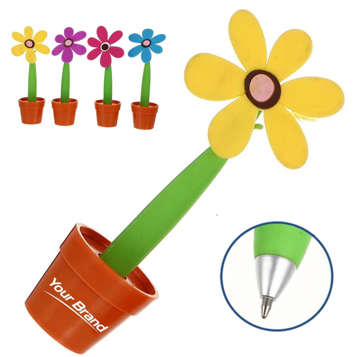 PVC Potted Sunflower Novelty Ballpoint Pen With Stand