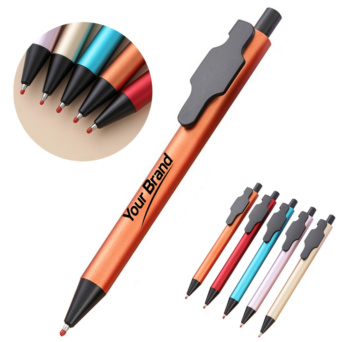 Frosted Matte Retractable Ballpoint Pen With Wide Clip