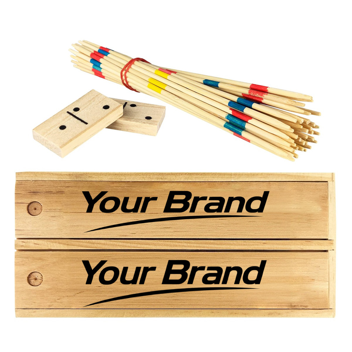 2-in-1 Wooden Dominoes & Pick-Up Sticks Game Set In Box