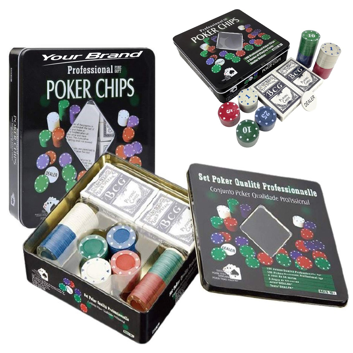 Texas Holdem Poker Chip Game Set In Metal Gift Tin