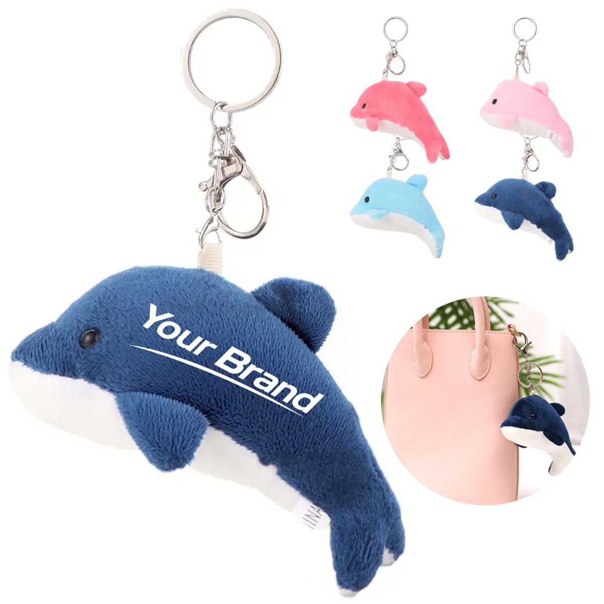Mini Soft Plush Blue Dolphin Stuffed Animal Keychain