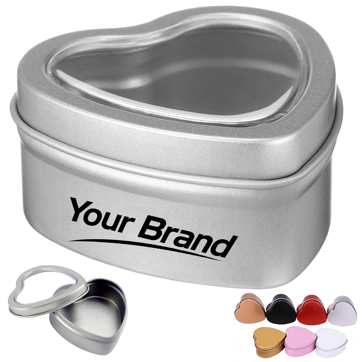 Heart Shaped Metal Tin with Clear Window Lid