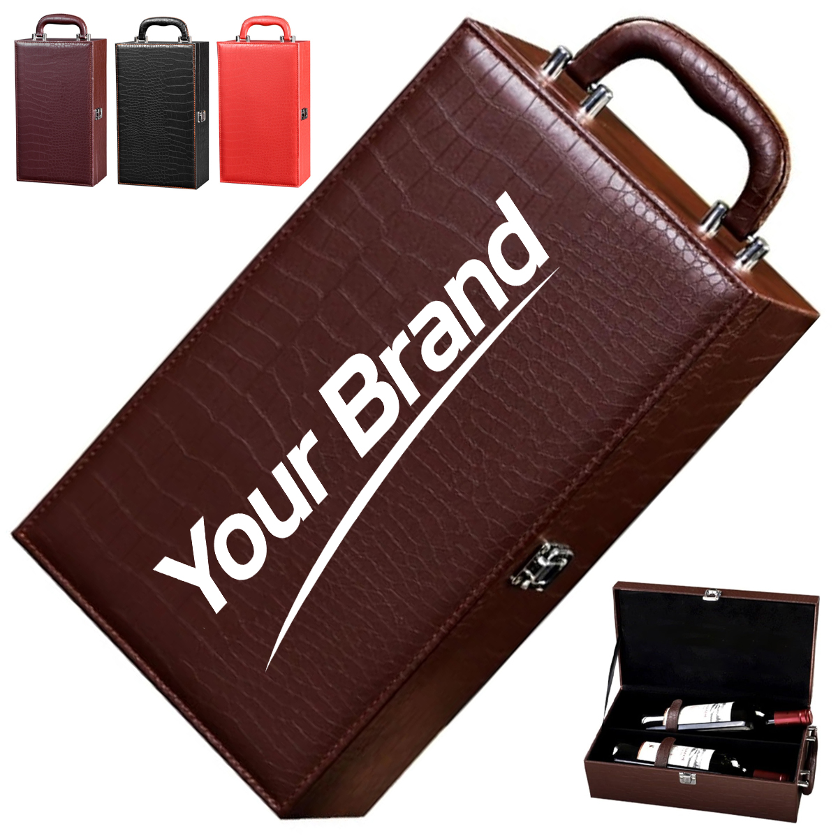 Luxury Double Bottle PU Leather Wine Gift Box with Handle