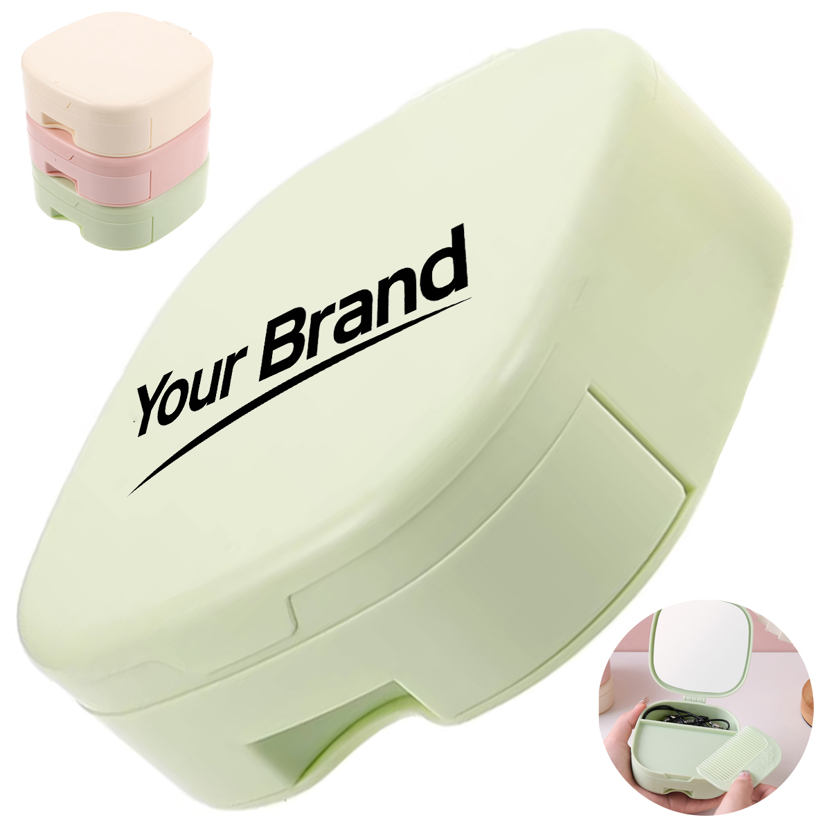 Portable Mini Travel Jewelry Box with Mirror, Drawer & Comb