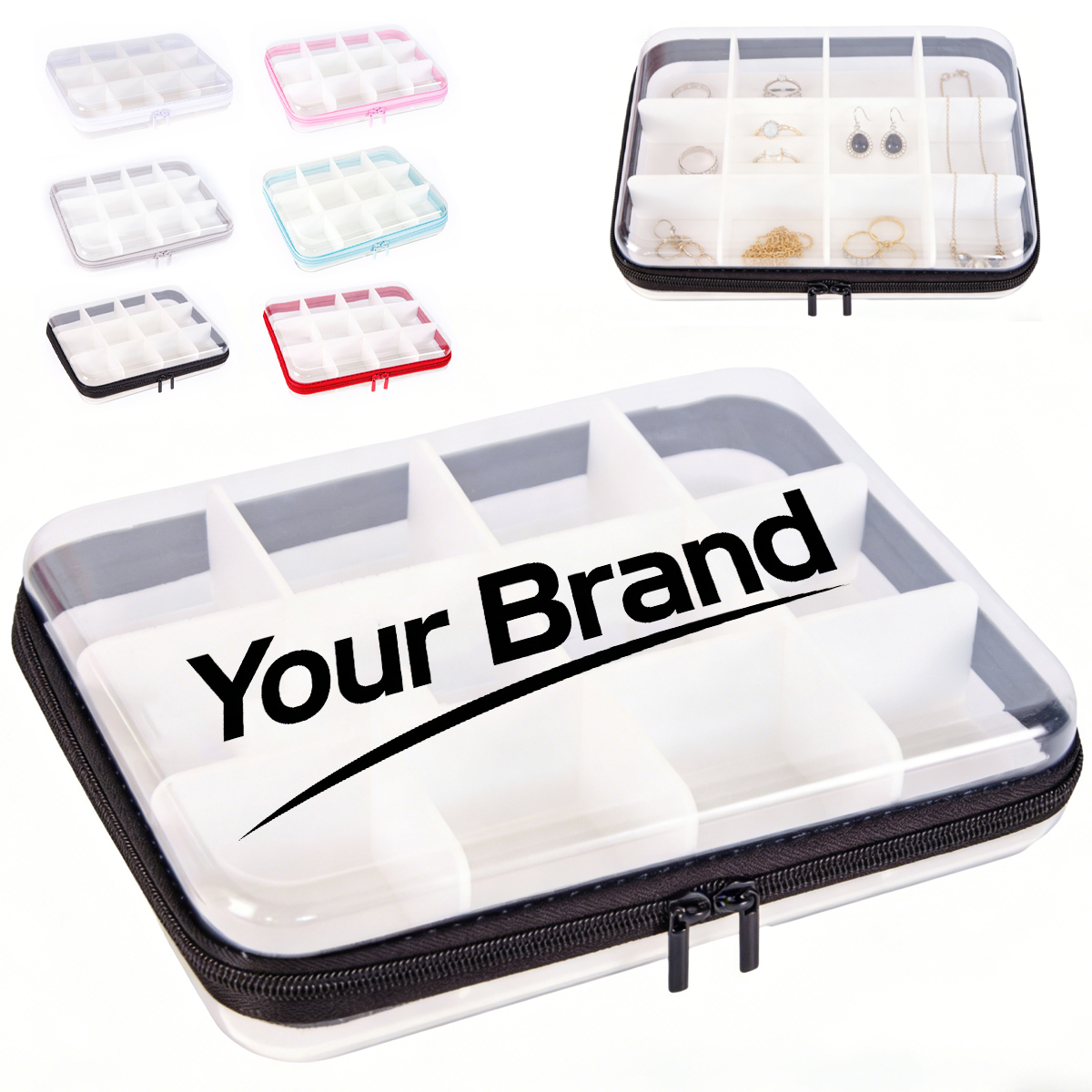 Zippered Fabric Storage Box with Clear Window & Compartments