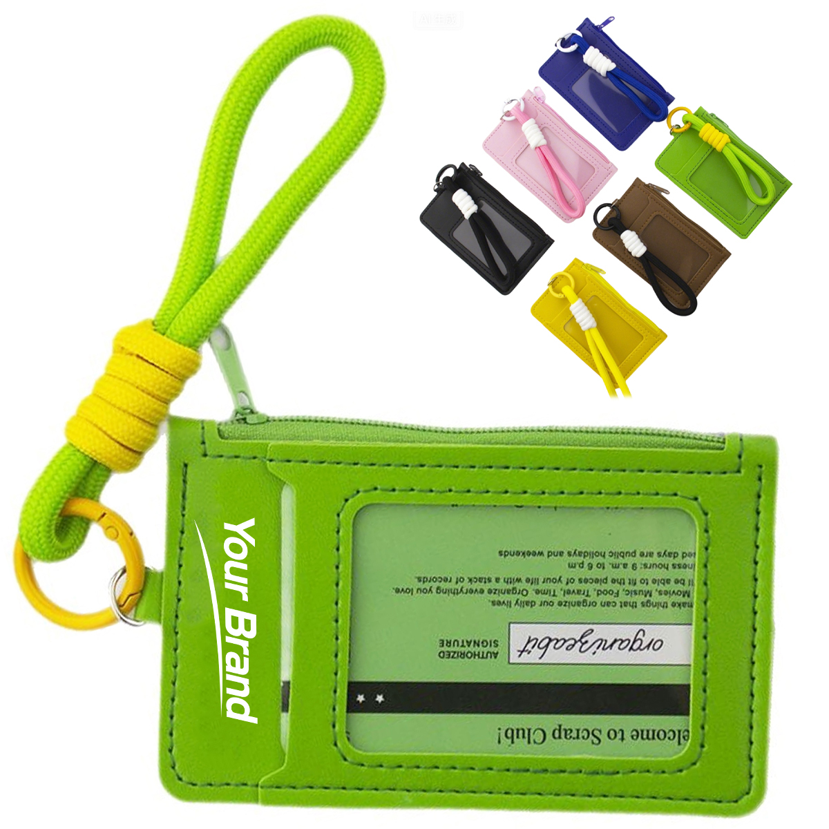Solid Color PU Leather ID Card Holder with Zipper Pocket
