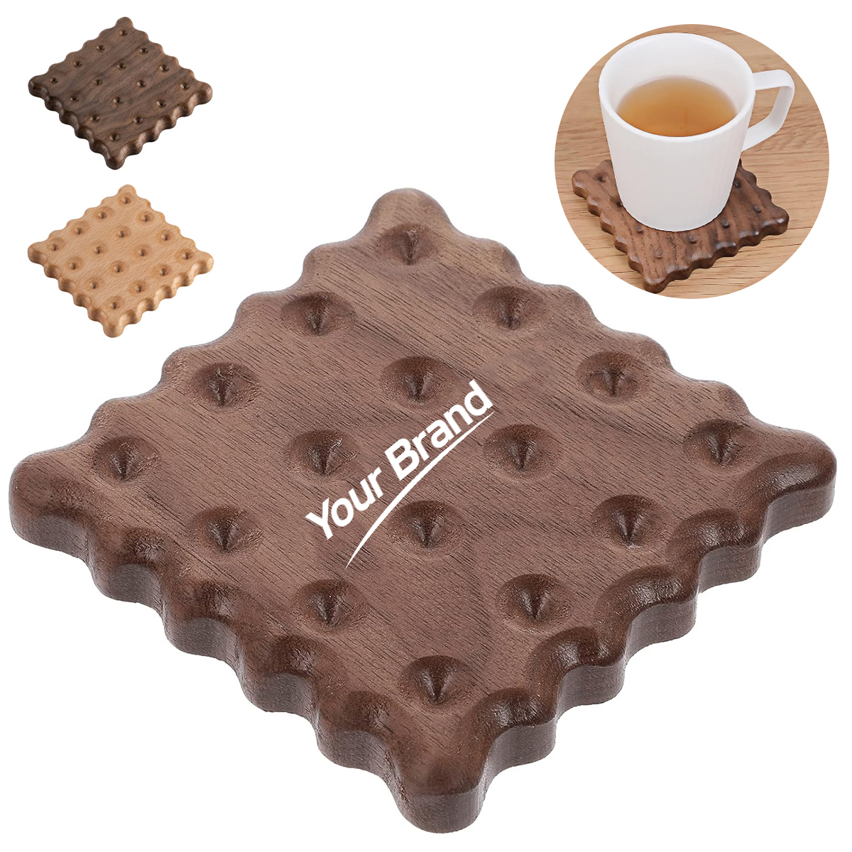 Solid Wood Biscuit Shaped Coaster & Heat Insulation Pad