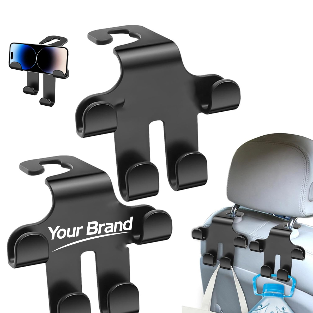Car Headrest Hook &Foldable Phone Holder Seat Back Organizer