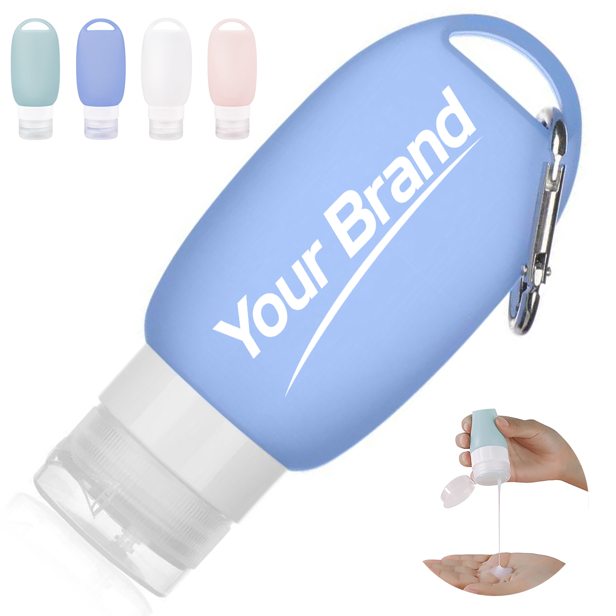 Portable Squeezable Silicone Travel Bottle w/ Carabiner Clip