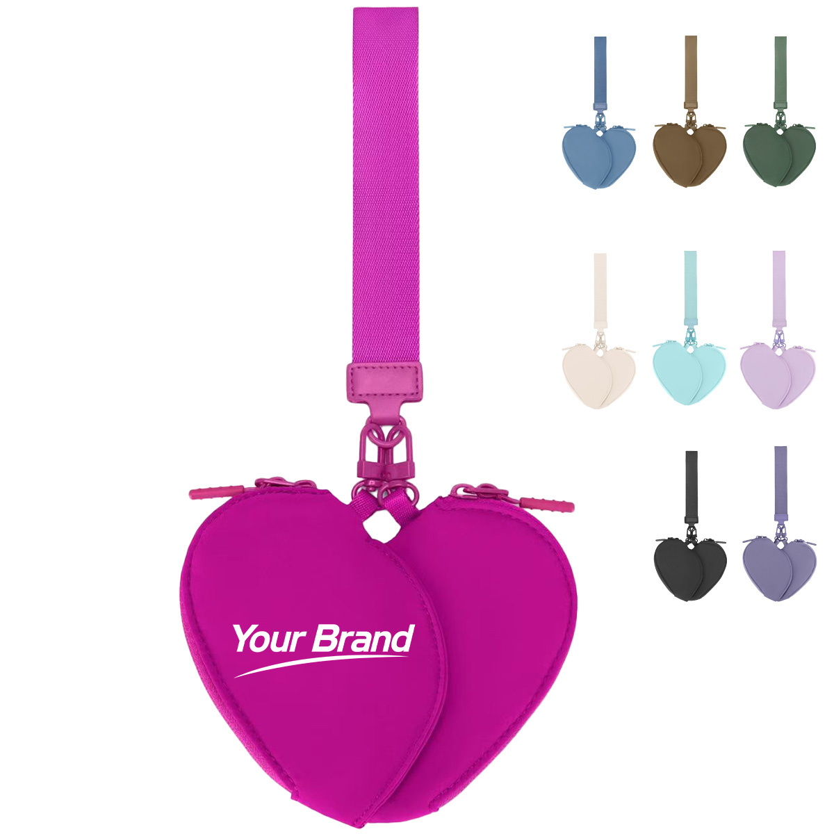 Compact Nylon Heart Wristlet Dual Pouch Set