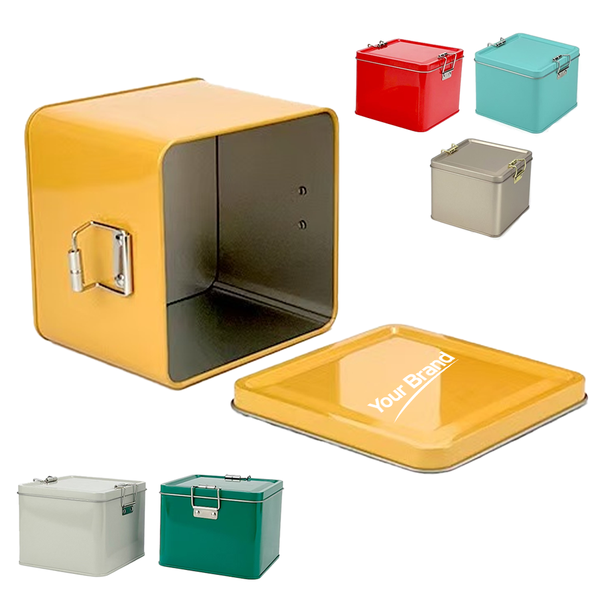 Custom Square Metal Storage Tin with Secure Slide Latch