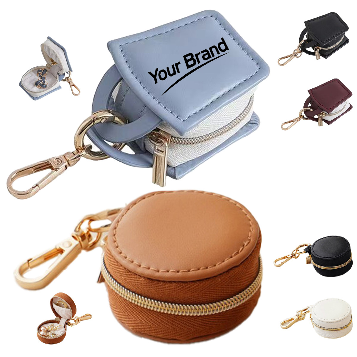 Mini Vegan Leather Keychain Jewelry Case Coin Pouch
