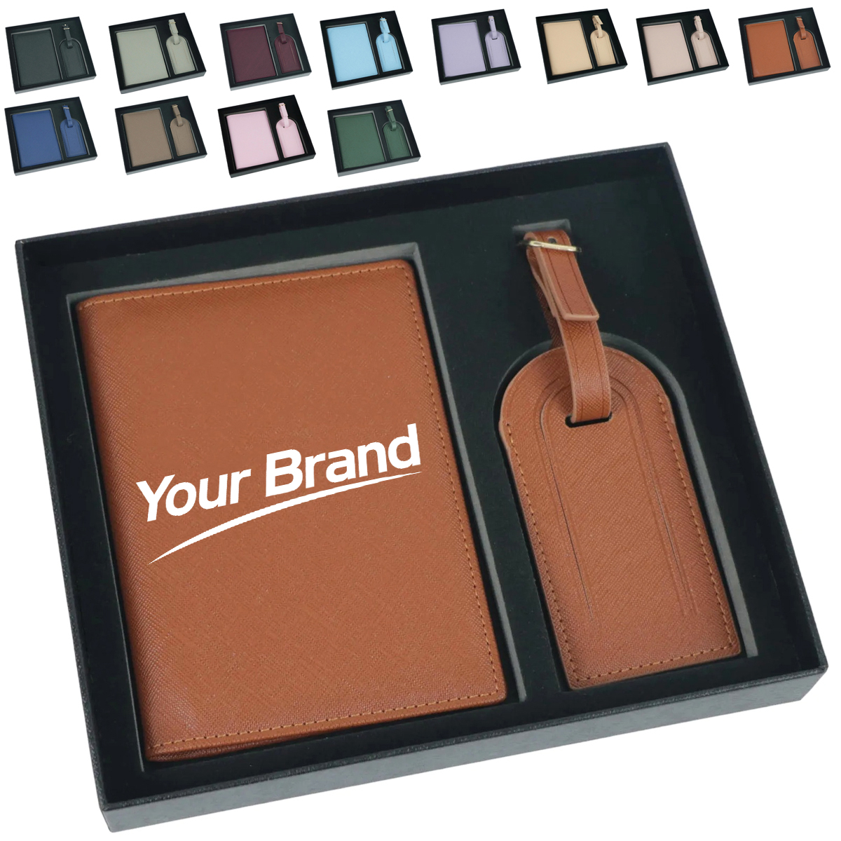 Leather Passport Holder & Luggage Tag Travel Gift Set